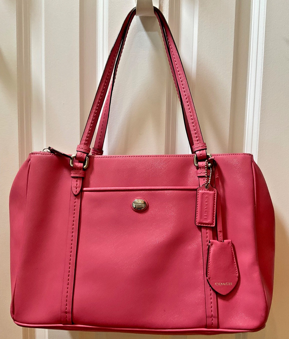 Coach Taylor F25669 Pink Saffiano Leather Tote Satchel Carryall Shoulder Bag